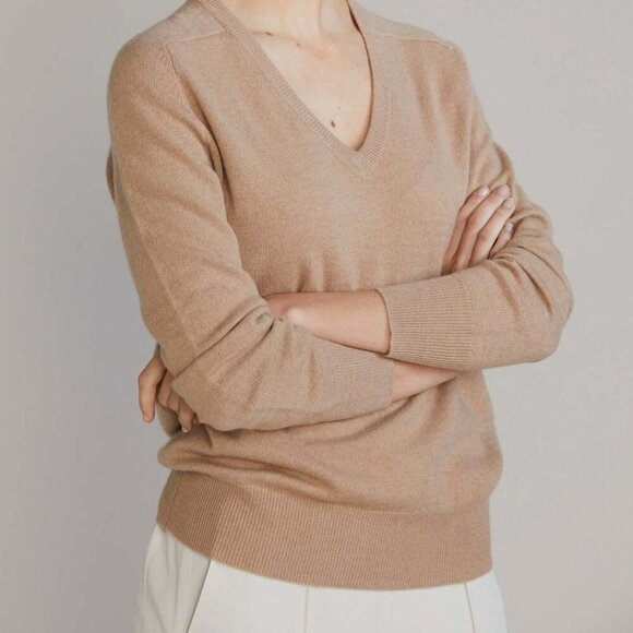 Classic Tan V-Neck Sweater - Picture 1 of 11